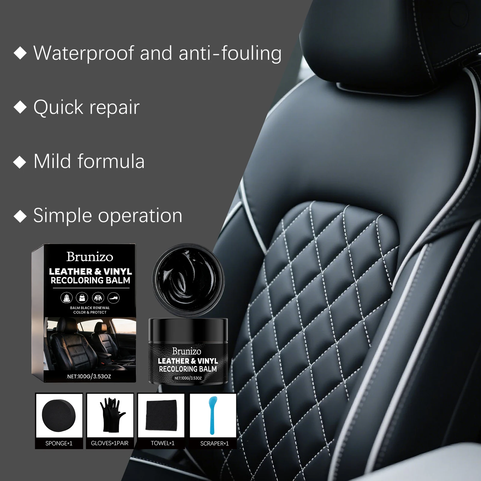 Black Leather Repair Kit Rub-Proof Leather Dye Balm for Car Seat Sofa Jacket Bags Waterproof Fast Drying Leather Restorer Paste