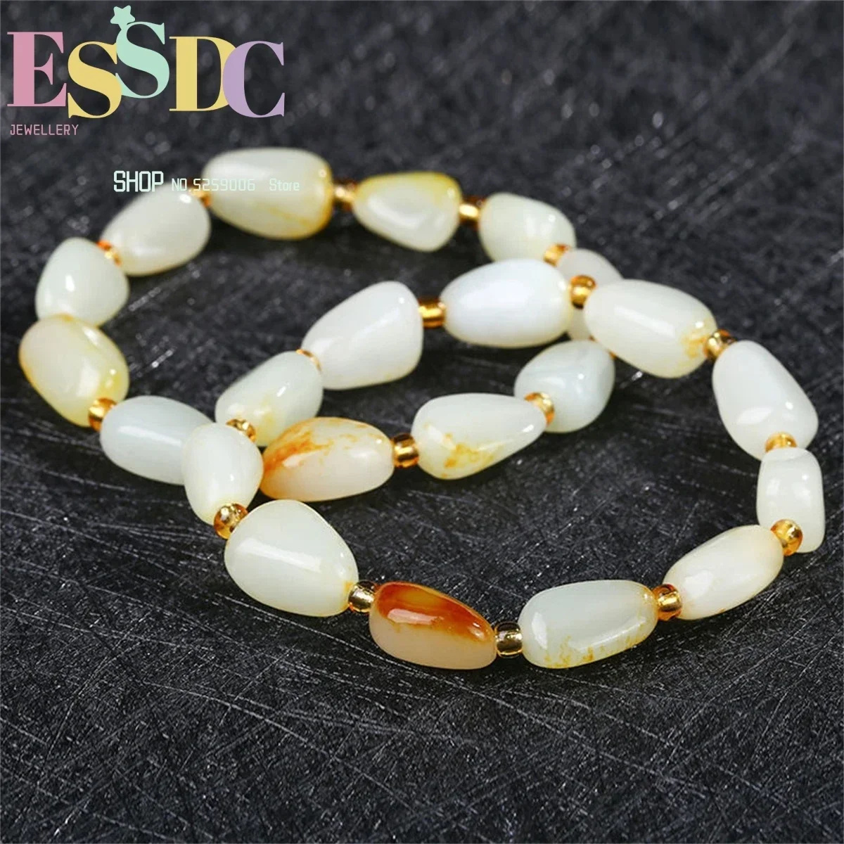 Wholesale Natural Hetian Jade Bracelet Women's Red Skin White  Raw Stone Follow Shaped Jewelry  Ethnic Style  Retro Simplicity