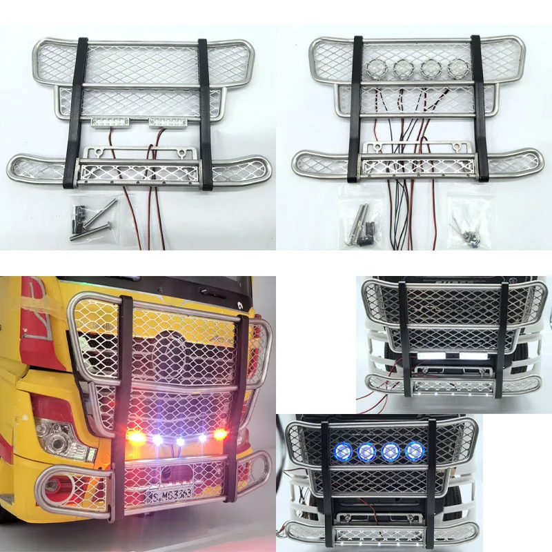 1 Set Front Bumper Front Collision Avoidance with Light for 1/14 Tamiya RC Truck Car Scania 770S BENZ 3363 VOLVO FH16 MAN