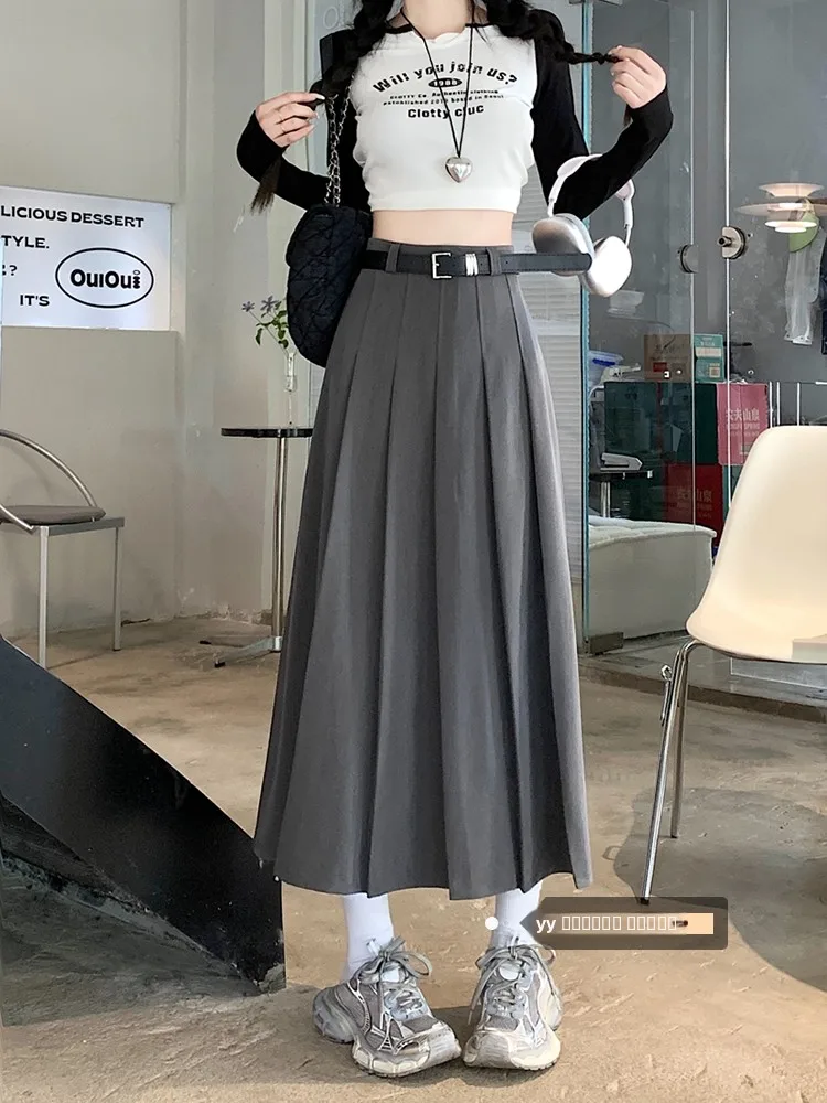 

American College Sle ey High Waist A-Line Skirt Suit Dr Women's Faion Ci Commute High Waist Pleated Long Skirt