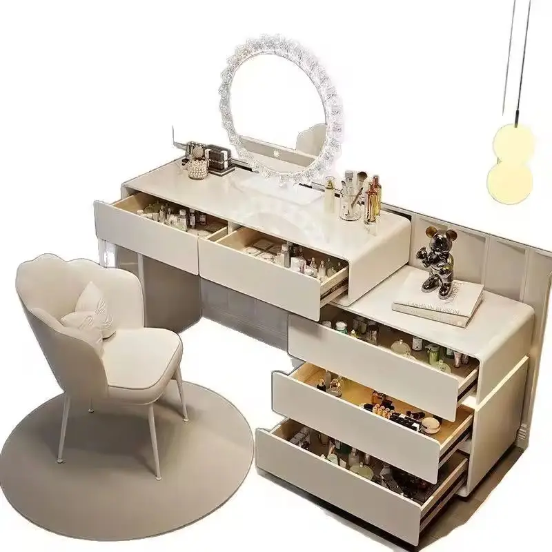 Modern Nordic White Multifunctional Makeup Vanity Small Apartment Girls Hotel Living Room Light Charging Dressing Table