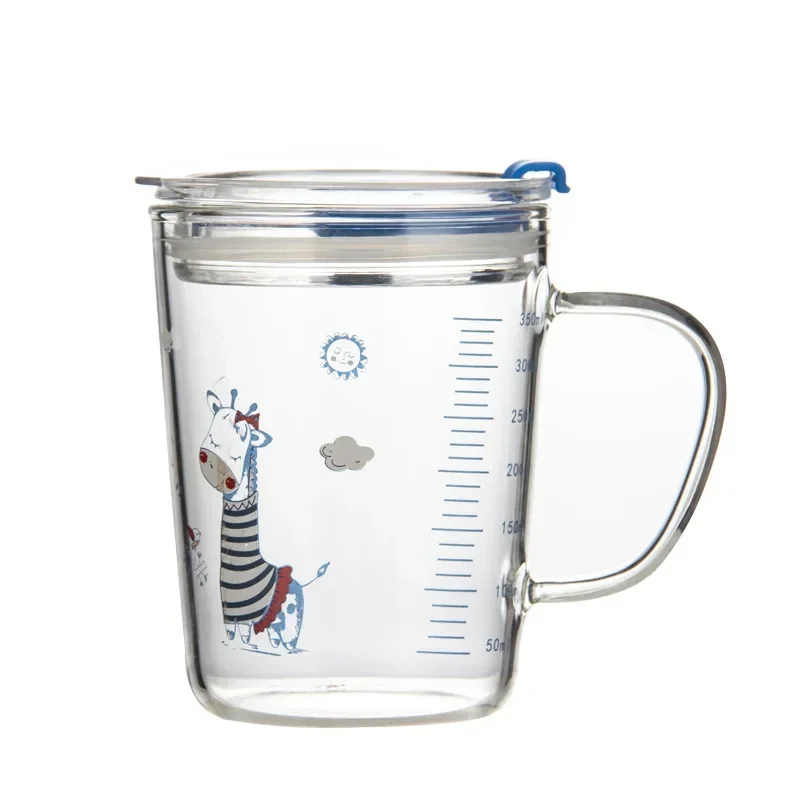 Heatable Milk Cup with Straw, Creative Cute Cartoon Coffee Mug, Thickened Heat Resisting Glass Scale Cup, Fruit Juice Drinkware