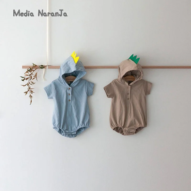 New Korean  Summer Newborn Clothes Pure Cotton Dinosaur Style Short Sleeves Short Crawling Robe Baby Bodysuit