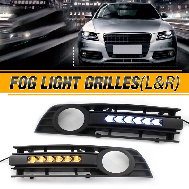 Front Fog Light LED Daytime Running Light Grille Fog Light Frame Car For  A4 B6 2001-2005 8E0807681 8E0807682