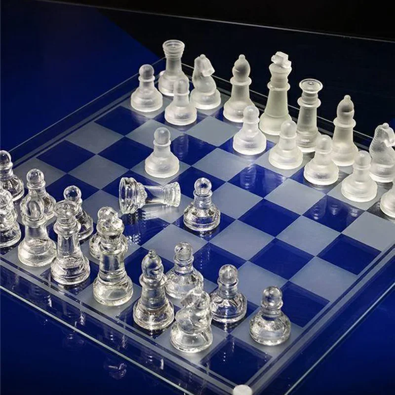 

Glass Social Chess Game Luxury Pieces Travel Checkers Quality Box Party Chess Set Outdoor Piezas Ajedrez Luxury Accessories