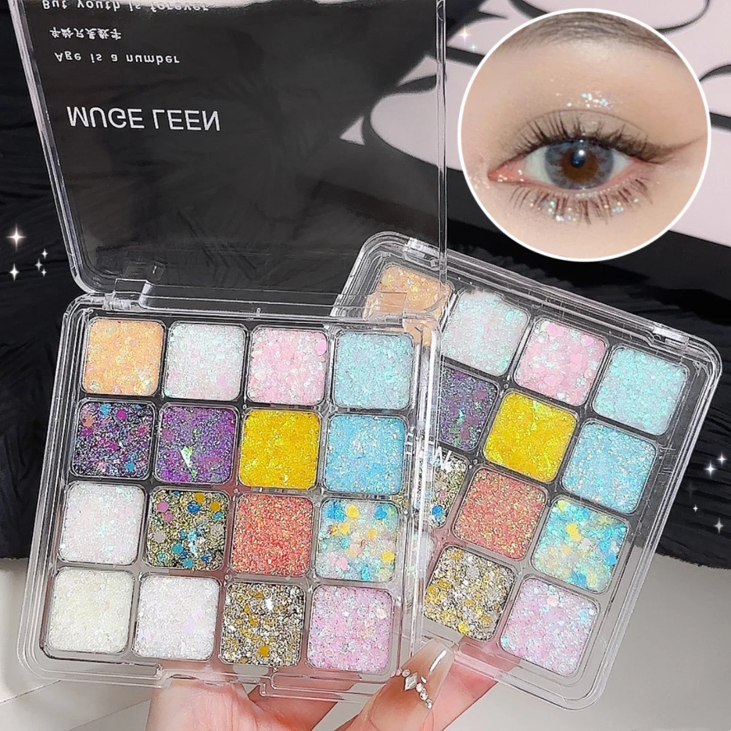 Glänzende Pailletten Flocken Lidschatten Palette selbst klebende Glitzer Gel Haar Körper Nagel blau rosa gelb Pailletten Gel Make-up Dekoration