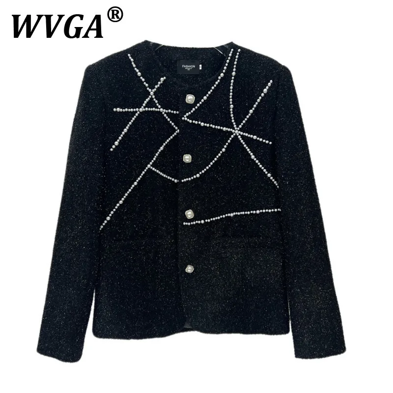 

WVGA весна осень новый мужской Y2K Techwear твидовый дизайн из бисера модный пиджак нишевый шикарный повседневный костюм с мягкой подкладкой на плечах-пальто Ins W10258