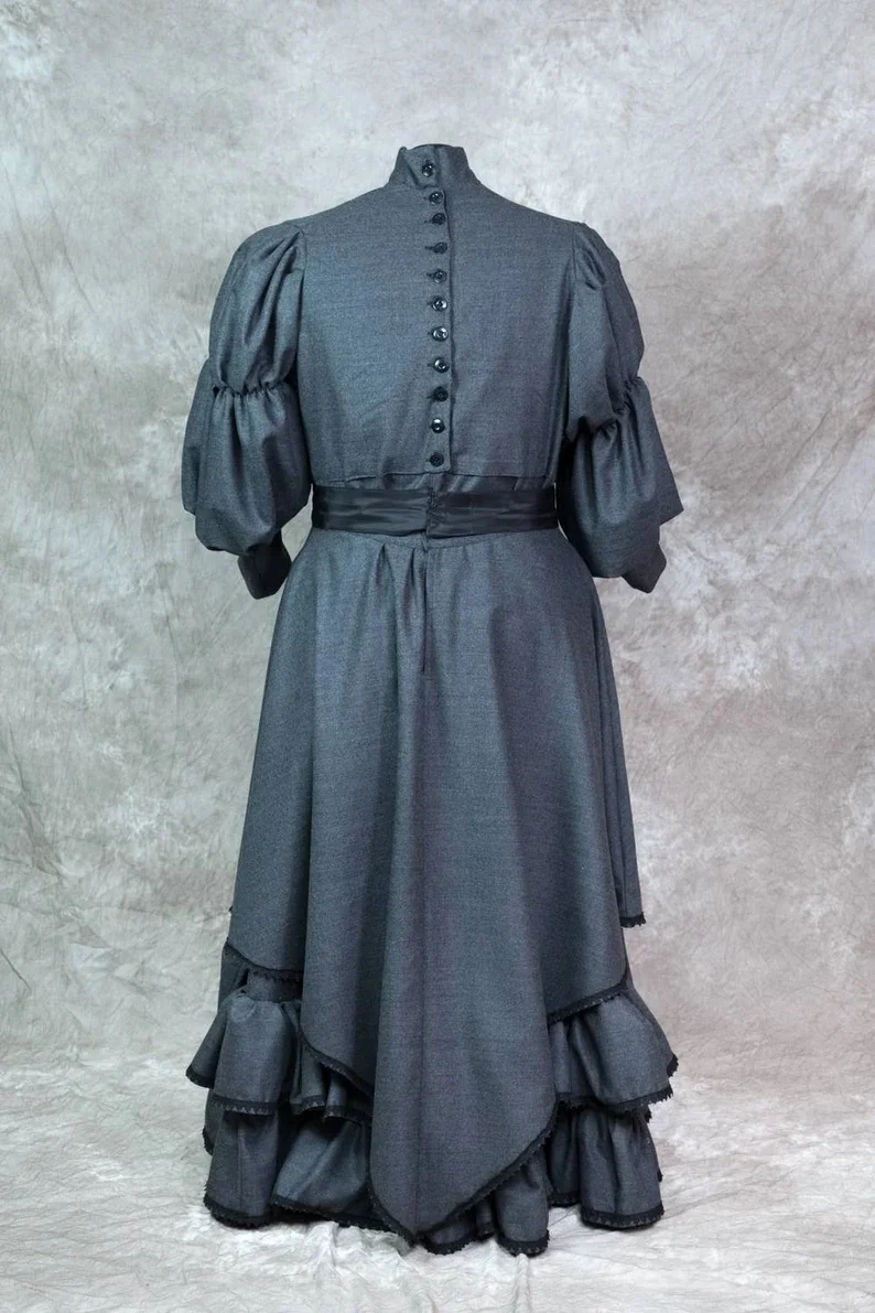 زي الحداد التاريخي الفيكتوري الإدواردي دوقة القوطية فستان المشي الأسود الحرب الأهلية جنوب حسناء الروكوكو الكرة ثوب