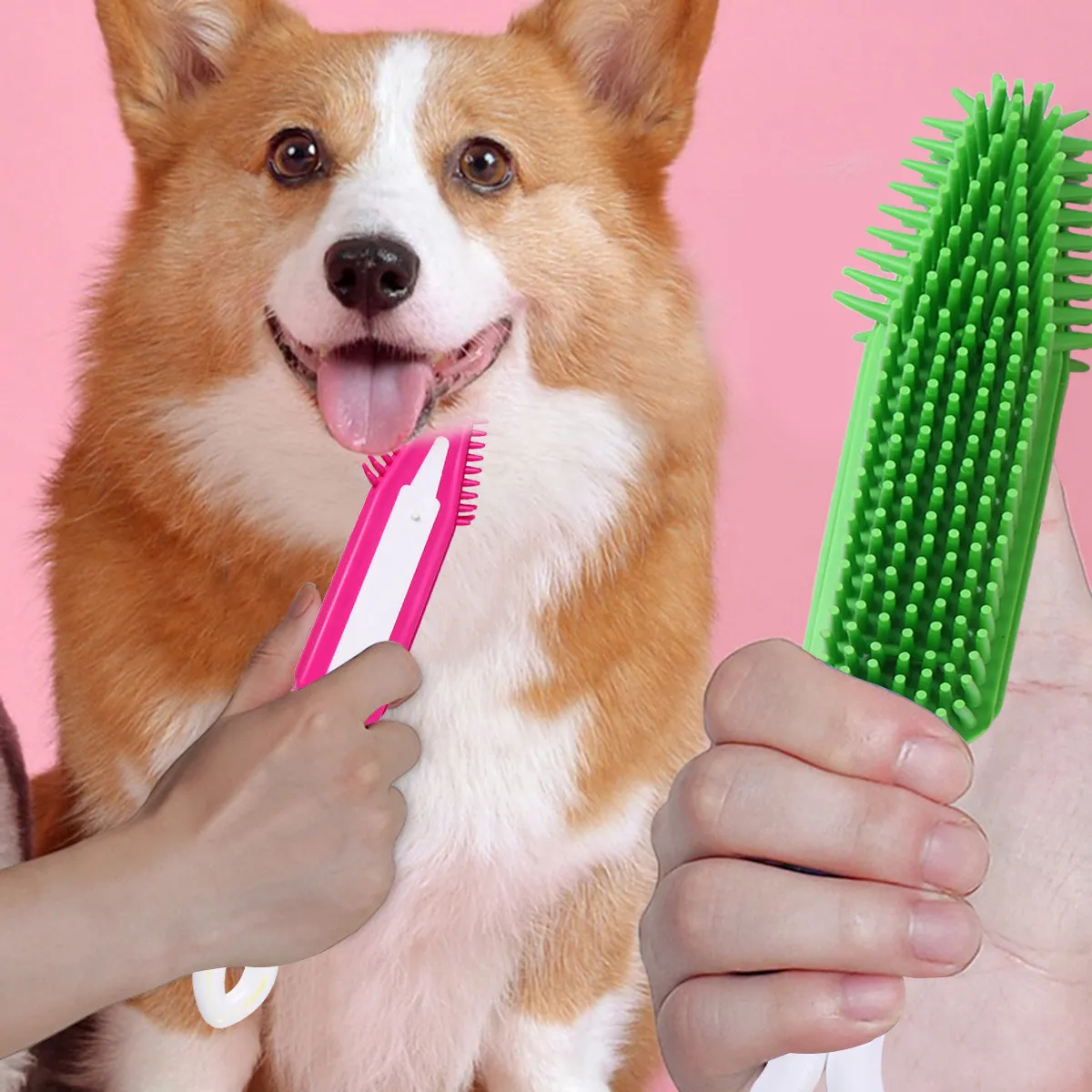 2Pcs Silicone Pet Comb Dog Hair Removal Grooming Tool Hollow-Out Cleaning Brush Comfortable Grip Green Pink Dog Comb view 2