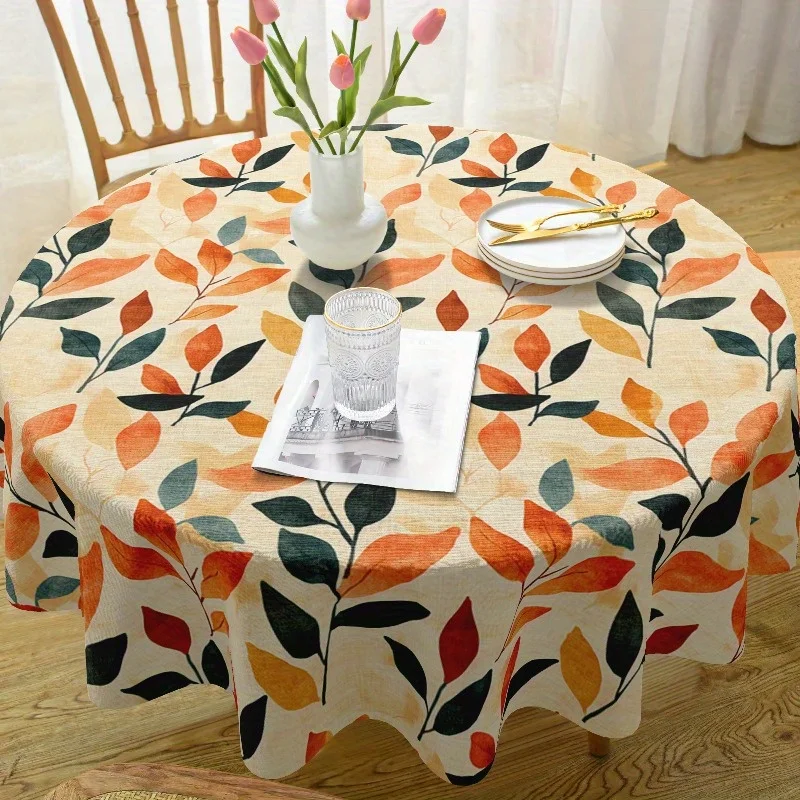 1 piece of vintage green leaf circular tablecloth - 60 inches - Autumn style polyester tablecloth