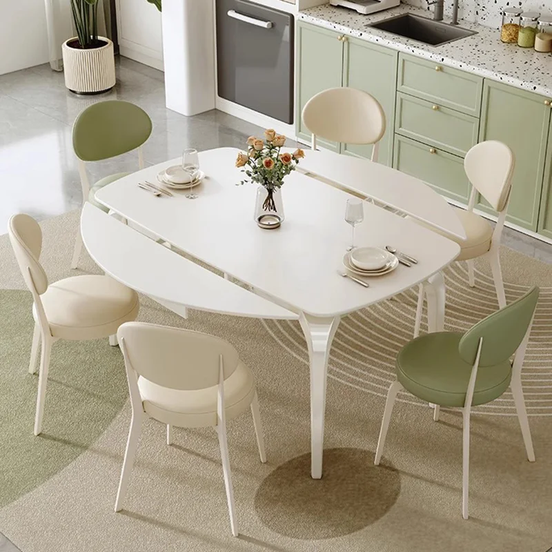 قابلة للتمديد طاولة طعام حديثة آلية تمديد فاخرة مستديرة غرفة المعيشة طاولة طعام الجانب الحد الأدنى ميسا أثاث المنزل
