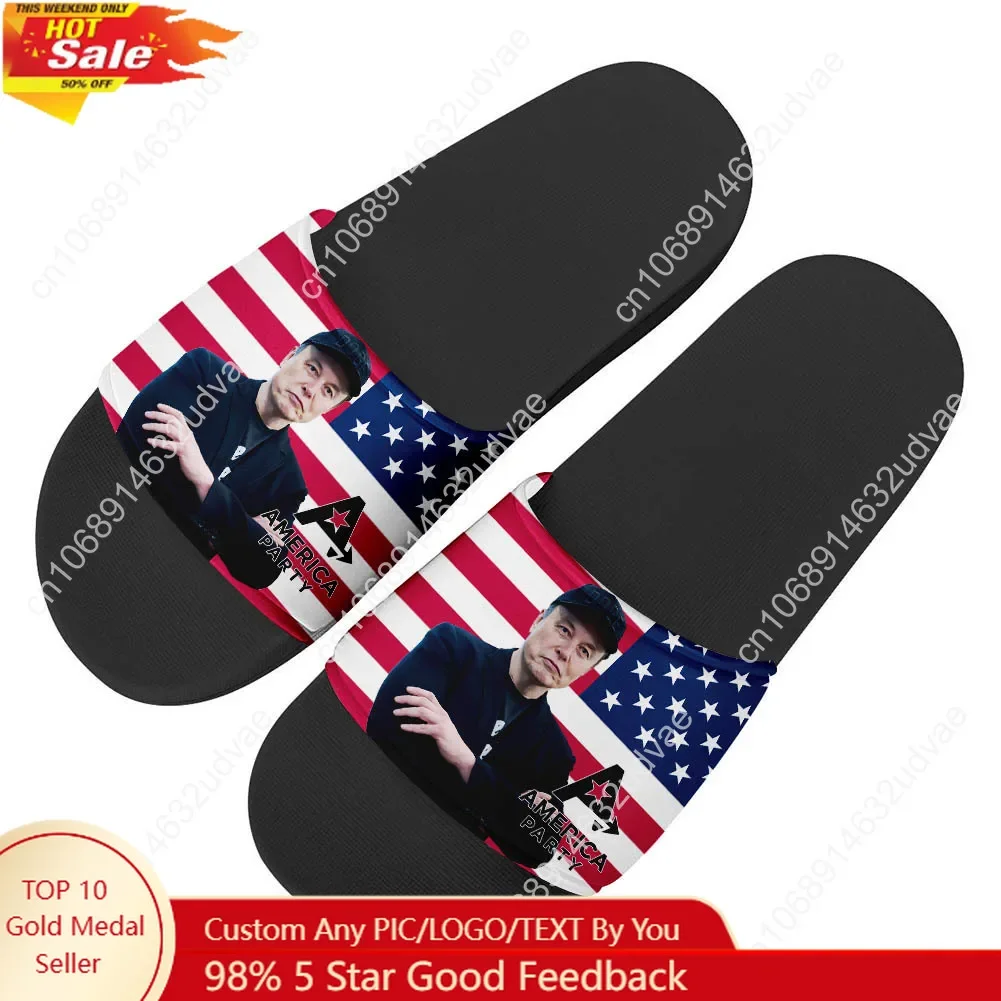 

America Party Slippers Man Woman Boy Girl Tailor Made Slides Sandals Elon Musk Photo Customized Bath Shoes Water Shoe Black
