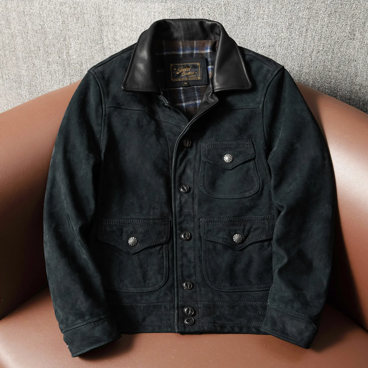 

Farmer Vintage Uncoated Classic First Layer Cowhide Leather Men's Old Short Slim Fit Jacket