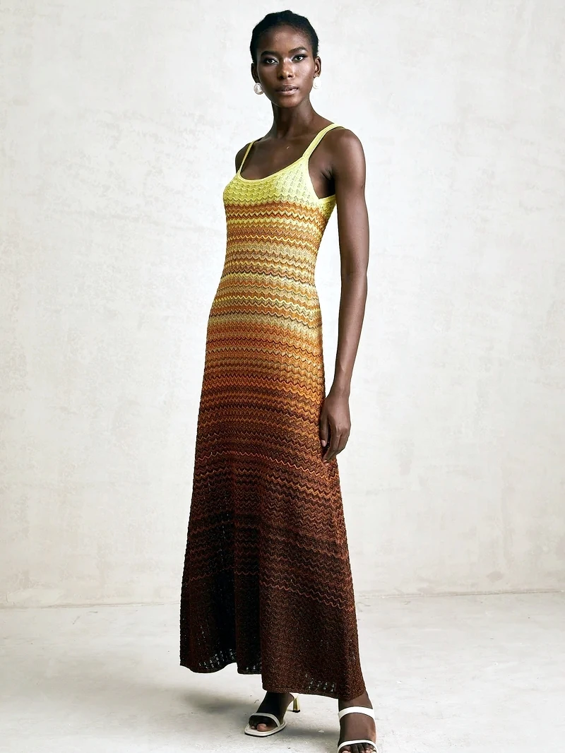 تصميم علامة تجارية فاخرة للسيدات أنيق بوهو ترتر ذهبي أفريقي ماكسي بدون أكمام للحفلات المسائية والعطلات ملابس نسائية محبوكة
