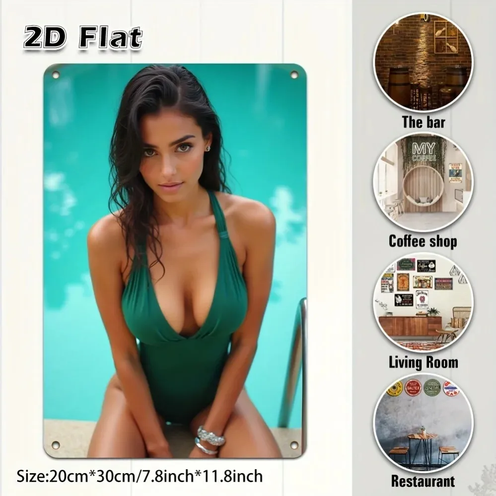 2D Sexy Bikini Girl Wall Decor, Sexy Figure Art for Home Bar Garage, Halloween Christmas Gift