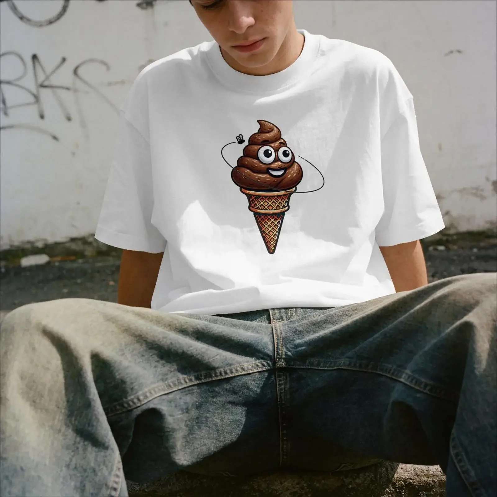 Funny Poop Ice Cream Cone T Shirt Sarcastic Dark Humor  vintage Washed Stretched designer clothes Stylish Unisex Soft graphic