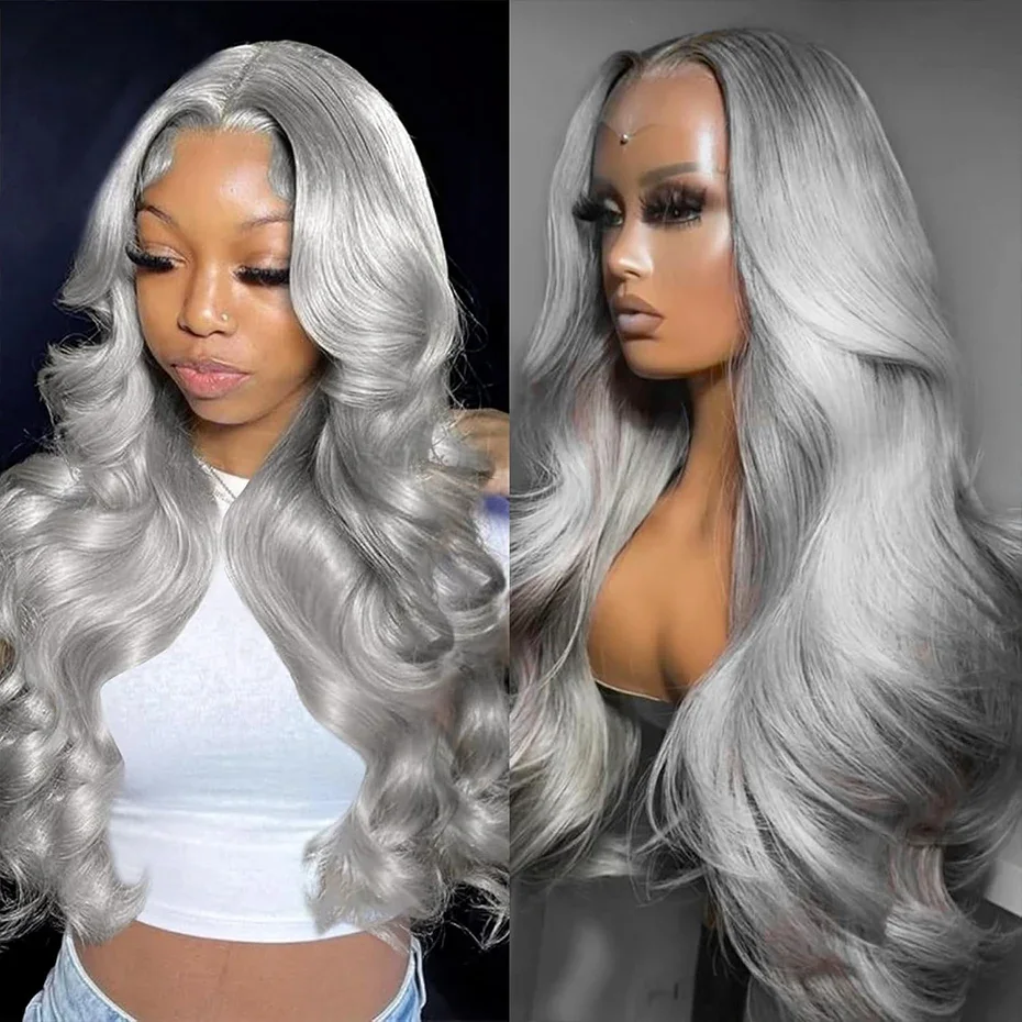 

Плетеный парик Body Wave с кружевной передней частью, платиново-серый, светлый, из вьетнамских натуральных волос, с HD-кружевом 13x4, окрашенный, из необработанных волос