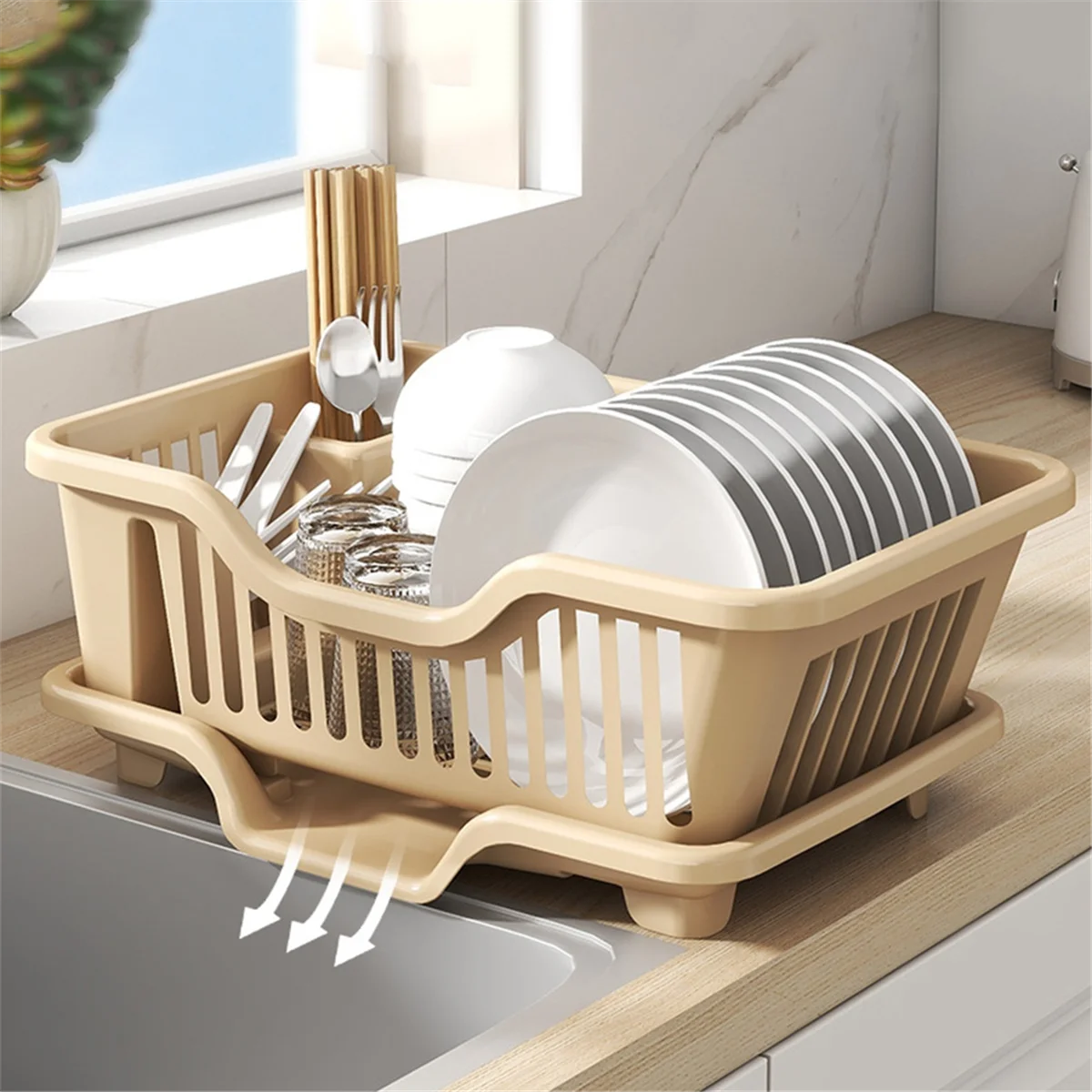 Dish Drying Rack-Dish Rack with Auto-Drain Organizer Rack Dish Rack and Drainaboard Set for Kitchen Counter Restaurant C