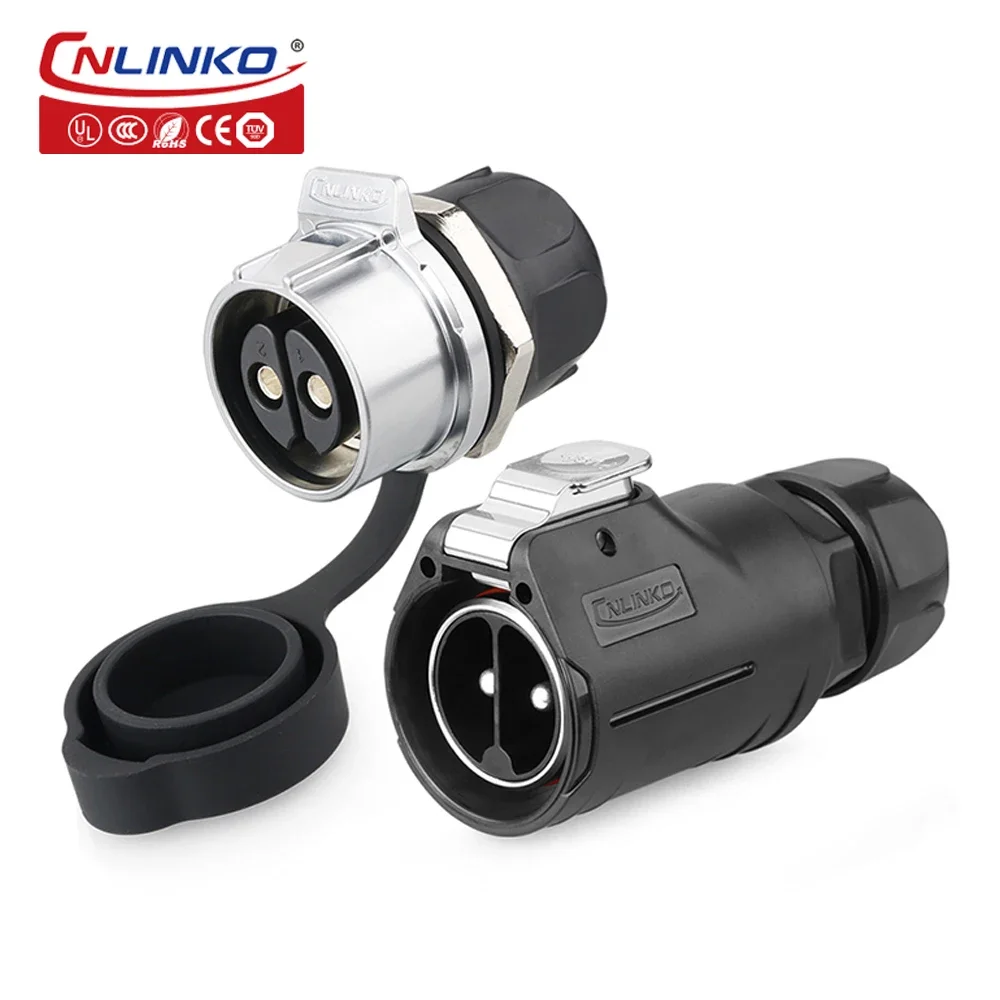 

CNLINKO M28 2Pins High Current 50A Waterproof IP67 Screwing Type Male Female Plug Panel Mount for EV Charger