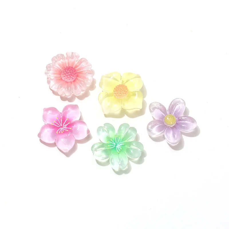 20pcs Sakura Resin Flowers Cabochons Flatback for Scrapbooking Lovely Flat Back Blossom Embellishments for Hairpin Accessories