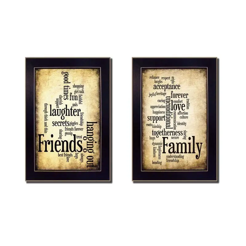مجموعة Friends and Family ملصقات فنية جدارية مكونة من قطعتين، مؤطرة جاهزة للتعليق بإطار أسود