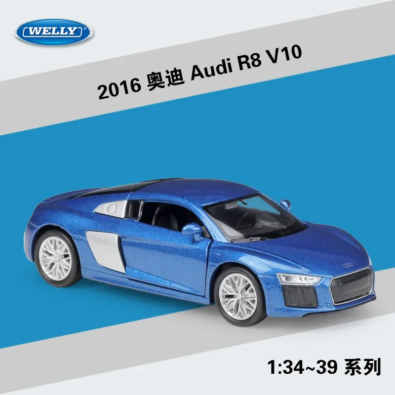 WELLY 1:36 2016 Audi R8 V10 Luxusfahrzeug aus Legierung, Druckguss-Modellauto mit Rückziehfunktion, Sammlerstück