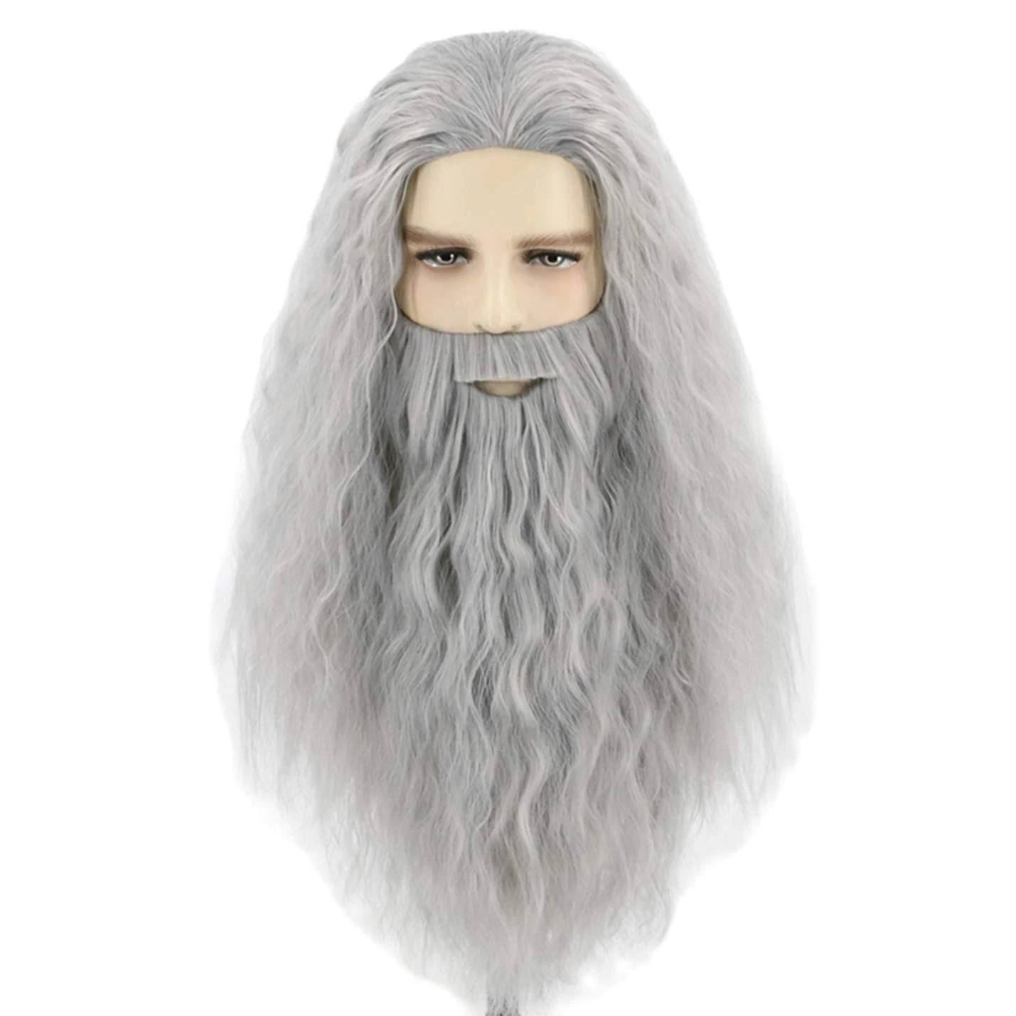Gray Wizard Beard and Wig - Adult Halloween Funny Father's Day Synthetic Fiber Wig Set