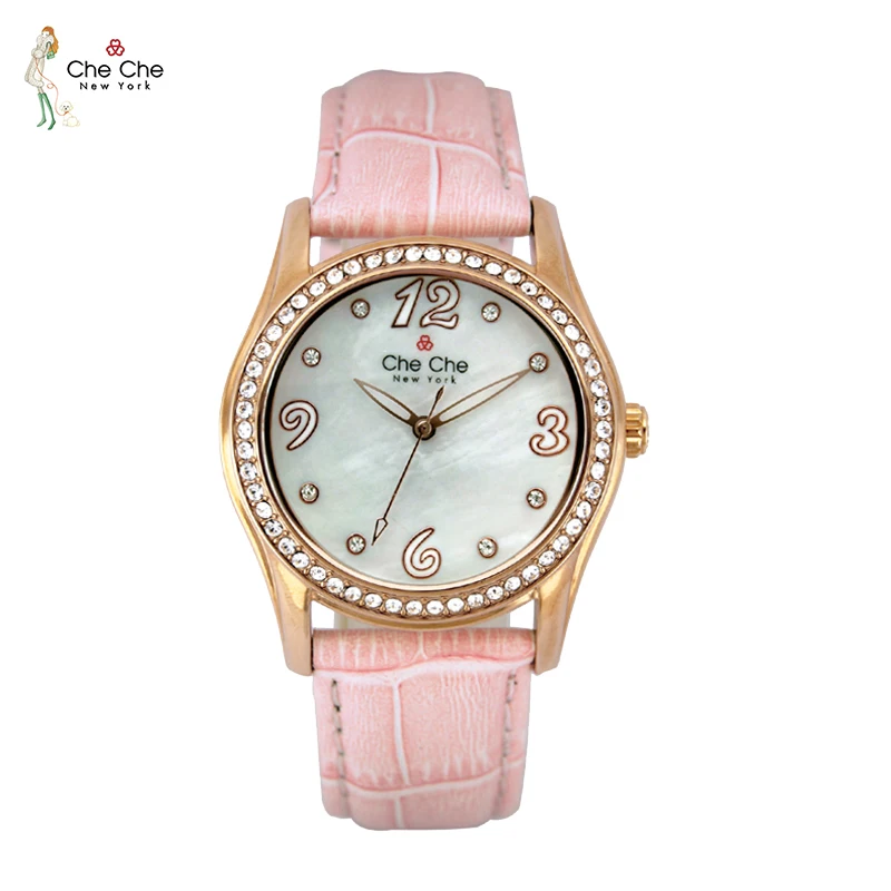 CHECHE CC010 Watch Women Leather Strap Small Dial Cute Sweet Skinny Super Fairy Fashion Temperament Stone Shell reloj mujer