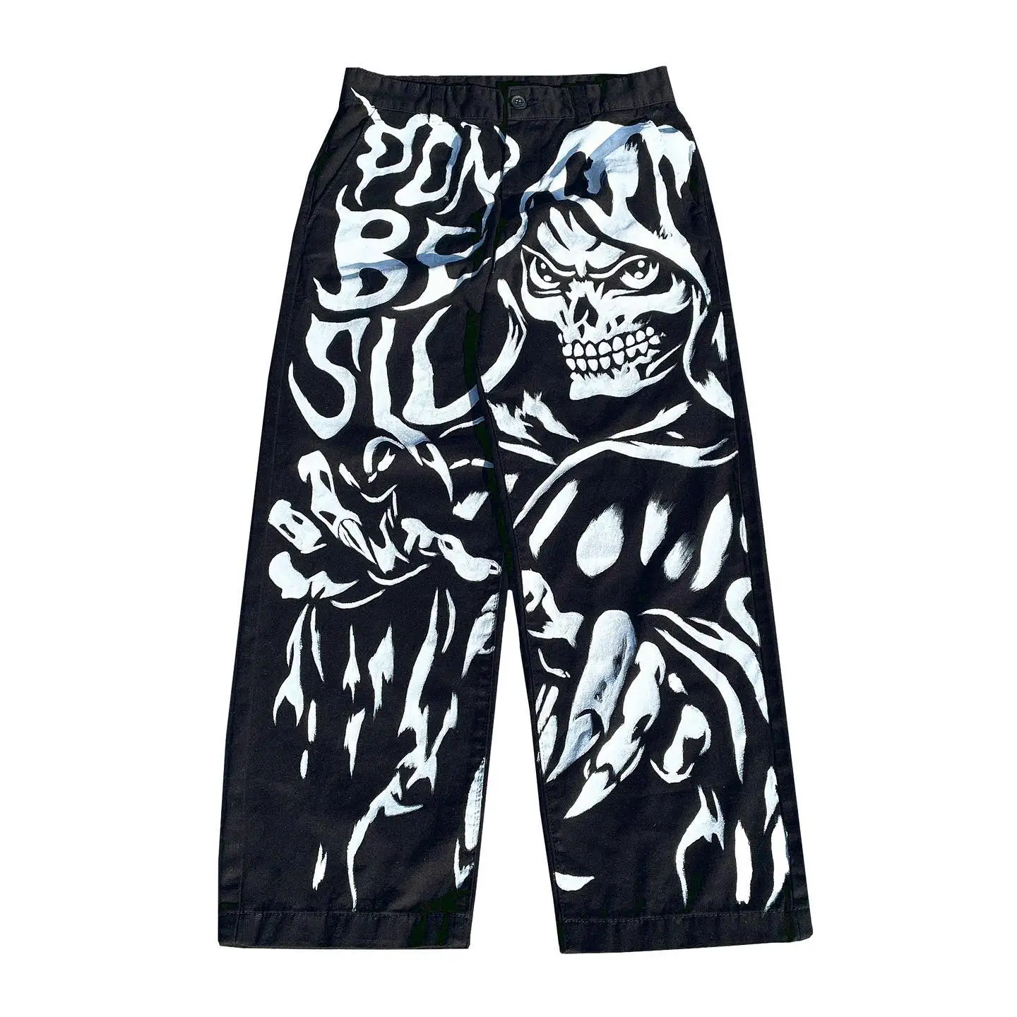 Pantalones vaqueros holgados con estampado de calavera y fantasma para hombres y mujeres, pantalones de pierna ancha, ropa de calle Popular Harajuku Y2k, pantalones de cintura alta, nuevo estilo