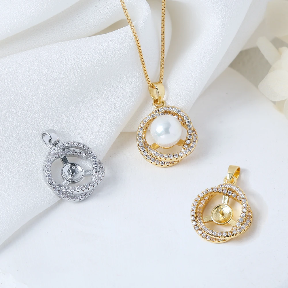 2Pcs Round Bezel Pendant Base Mounting Settings Brass CZ Pearl Cup Charm Base Blank for DIY Half Drilled Beads Jewelry Making