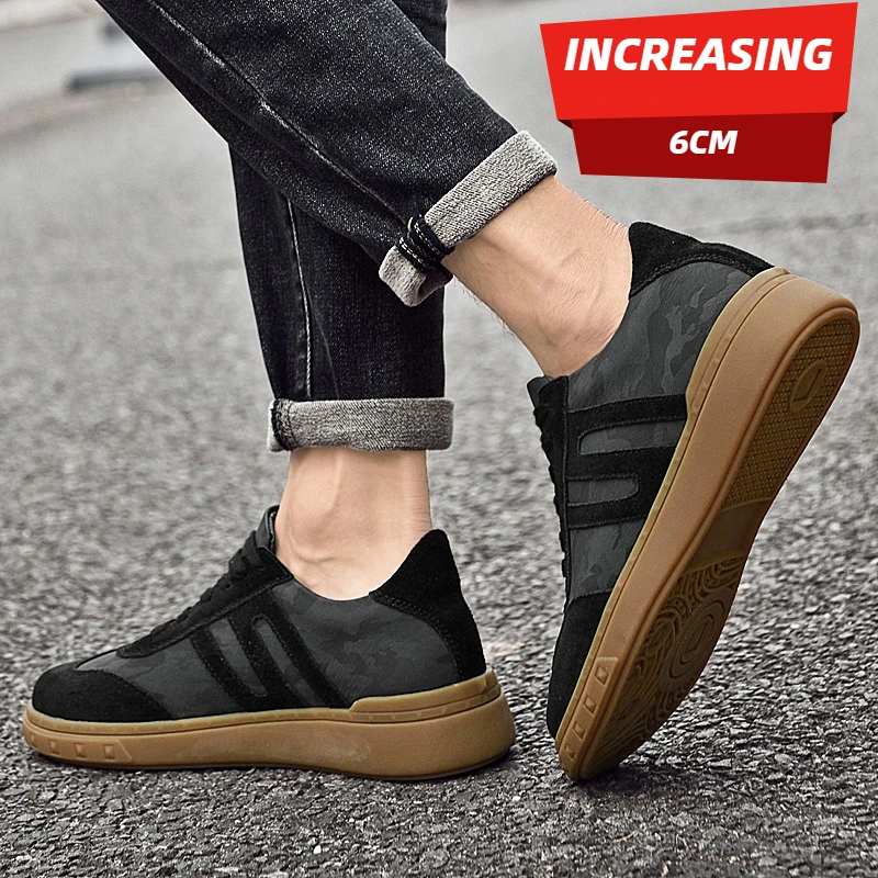 

Cow Suede Elevator Sneakers Men Casual Leather Round Toe Lift Sports Women Lace Up Fashion Patchwork Height Increasing Shoes