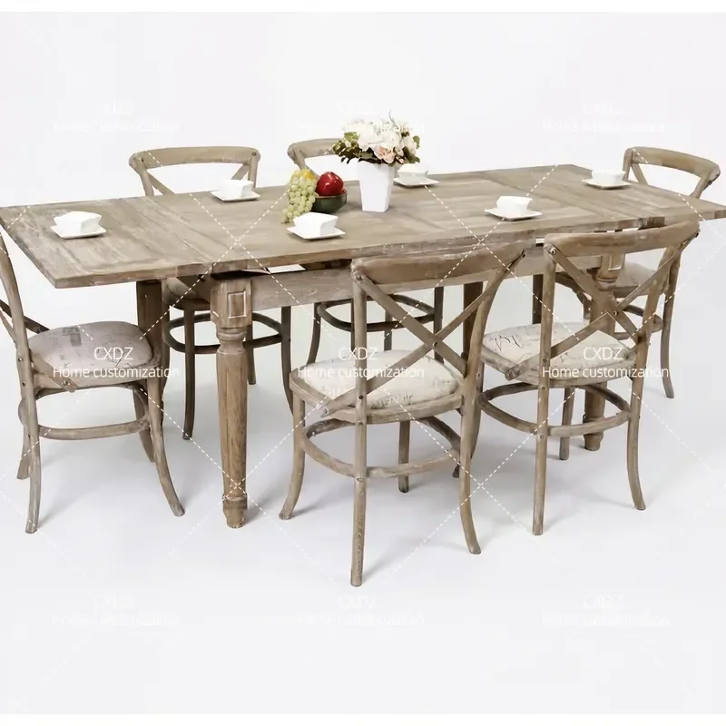 Rural Retro Solid Wood Retractable Dining Table Oak Carved Stretching Rectangular Multi Functional Extendable Dinner Table