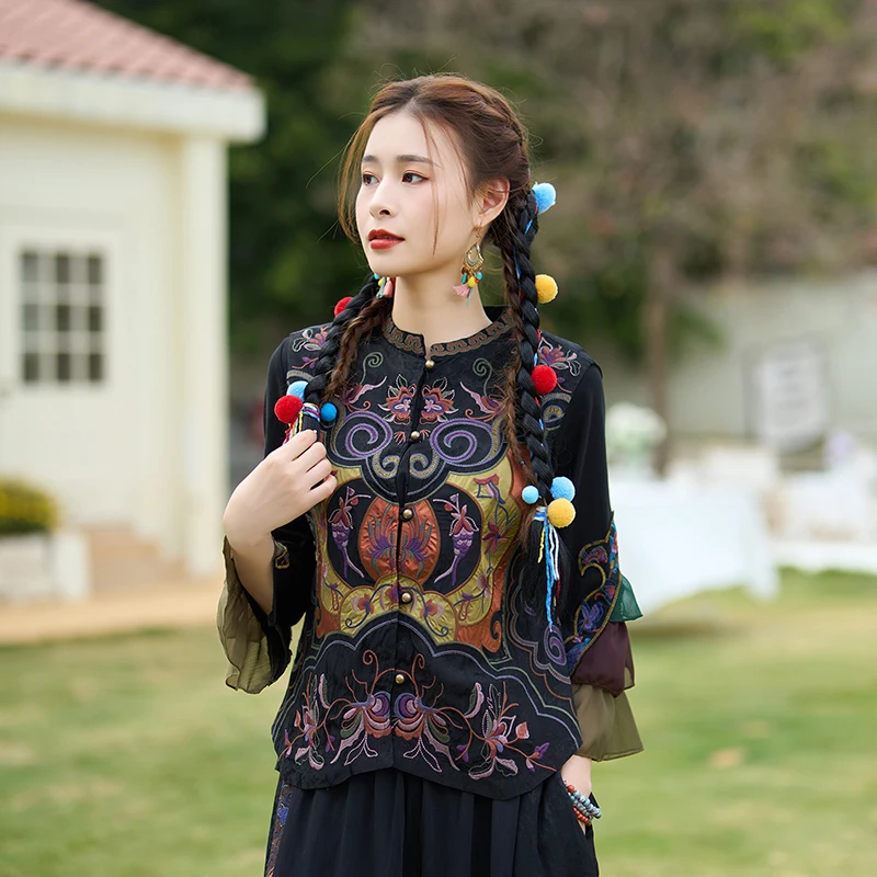 

Ethnic Style Embroidery Vest Short Women Casual Retro Waistcoat Chinese Style Sleeveless Jacket China Traditional Clothes