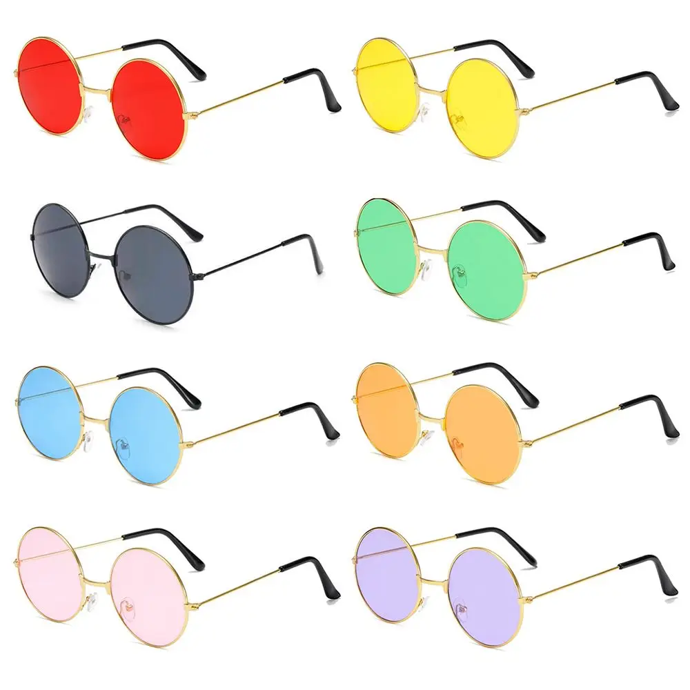 Women Men Hippie Disco Eyewear Circle Glasses Round Sunglasses Metal Sunglasses