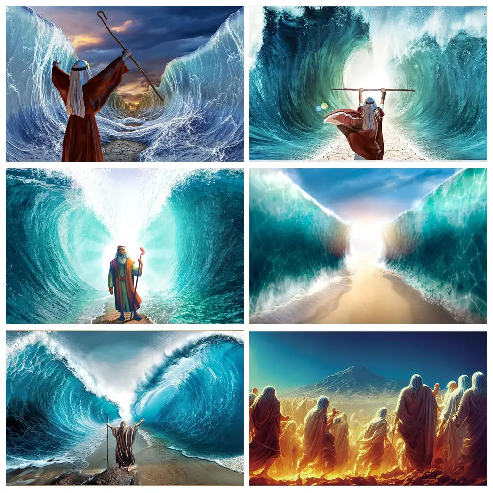 

Moses Parting The Red Sea Backdrop Jewish Passover Backdrops for Photography Jews Pesach Party Decorations Holy Day Religious