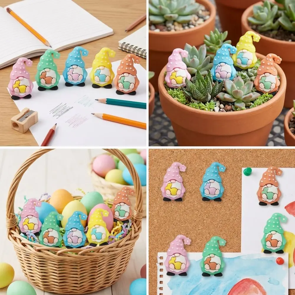 5Pcs PVC Easter Gnome Figurines Basket Fillers Realistic Mini Bunny Ornament Simulated Handicraft Miniature Gnome Statue