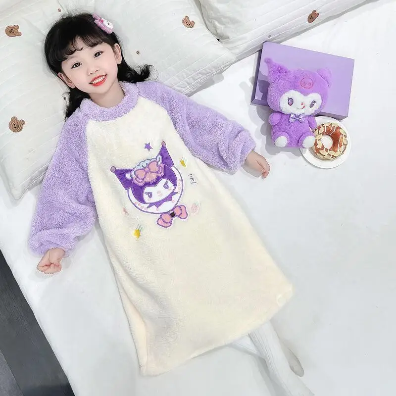 حار سانريو الفتيات الكرتون المرجان بيجامة من الصوف Kuromi الاطفال Kawaii ملابس خاصة رداء الترفيه ارتداء ربيع الخريف ليلة الملابس جديد