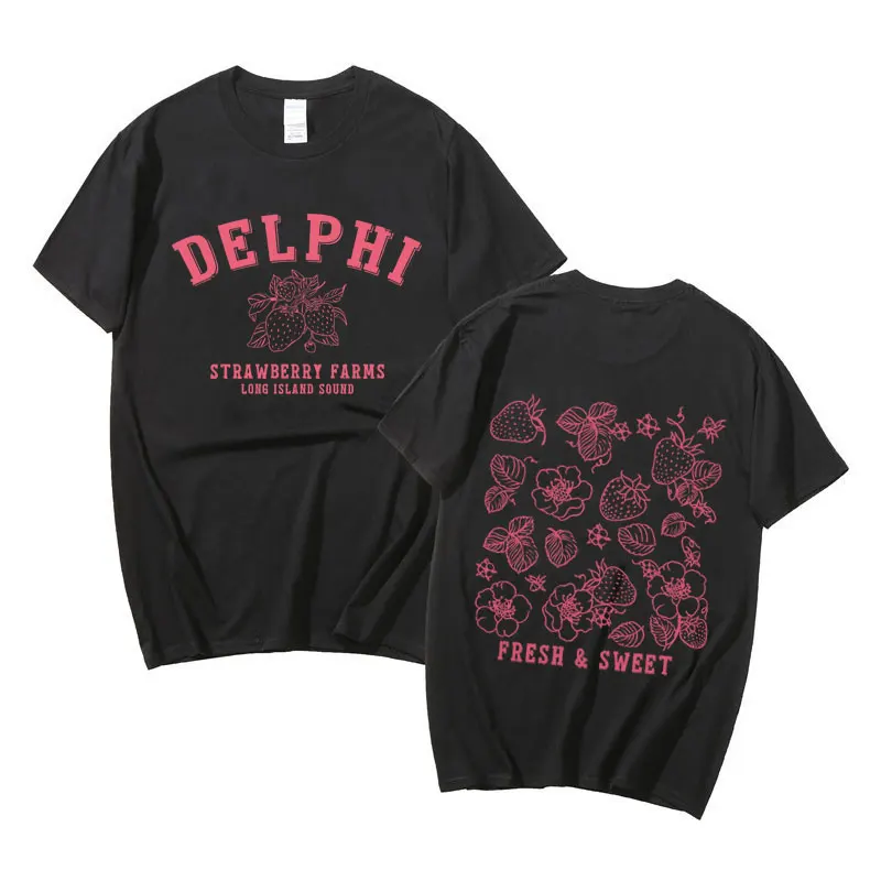 Delphi Strawberry Farms Graphic Print T-shirt Men Women Fashion Causal Oversized T Shirts Tops Male Vintage Short Sleeve Tshirt