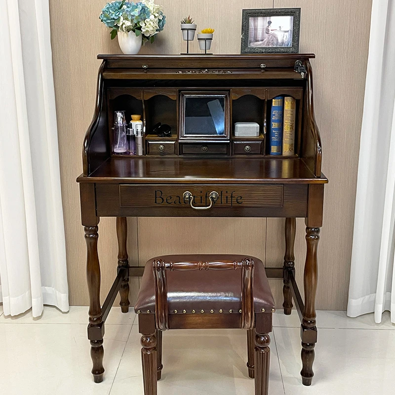 Dressing Table Solid Wood American Style Desk Dressing Table Dual-use Vintage Storage