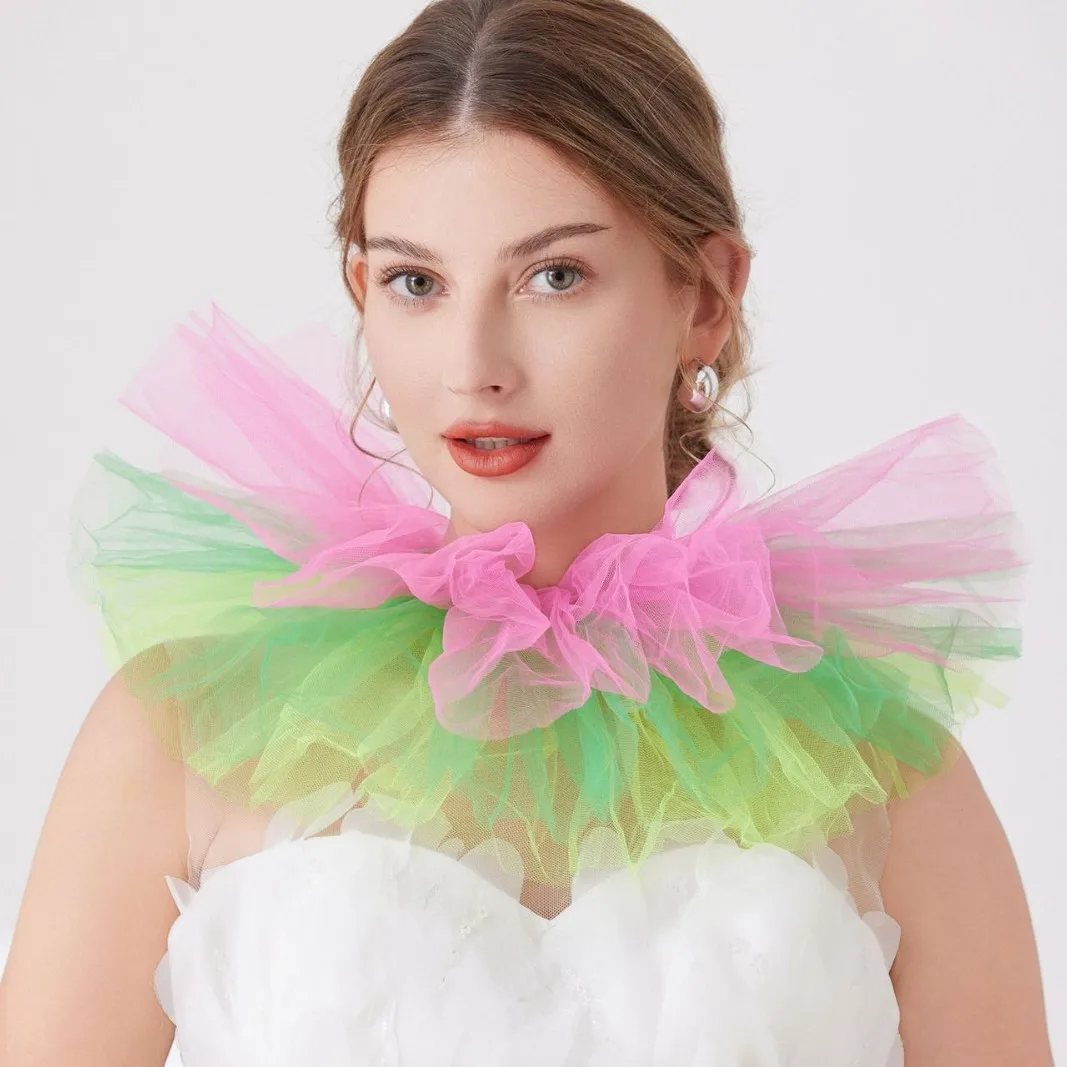 Colorful layered mesh choker, contrasting color fashion party accessory, retro exaggerated stage decoration collar