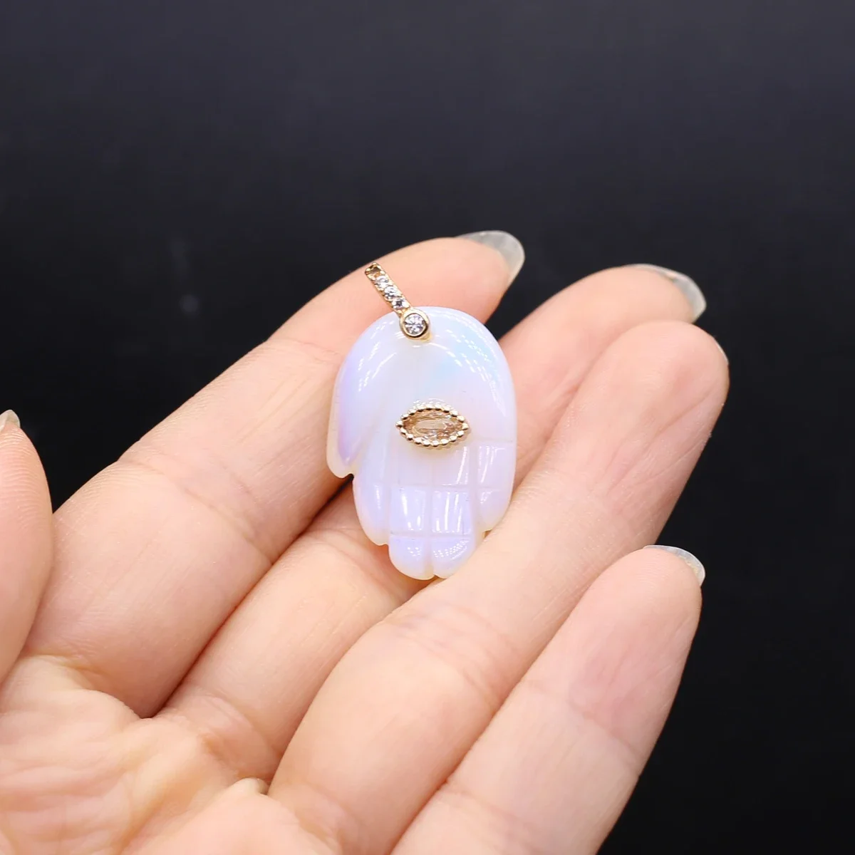 Natural Stone Buddha Hand Shape Reiki Healing Demon Eye Pendant Jewelry Making DIY Necklace Earrings Accessories Gifts image 4