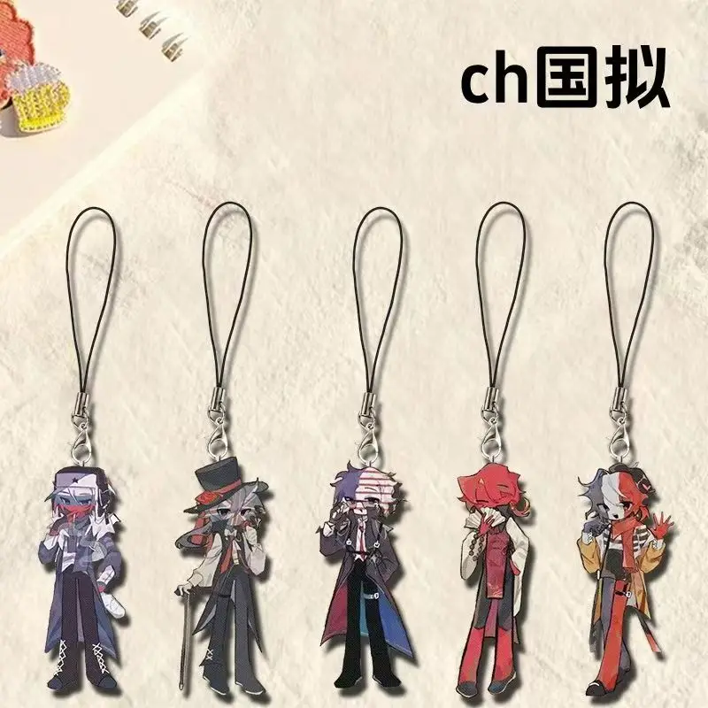 Countryhumans Phone Charm Keychain Women China Russia France Anime Key Chain Double Sided Acrylic Pendant