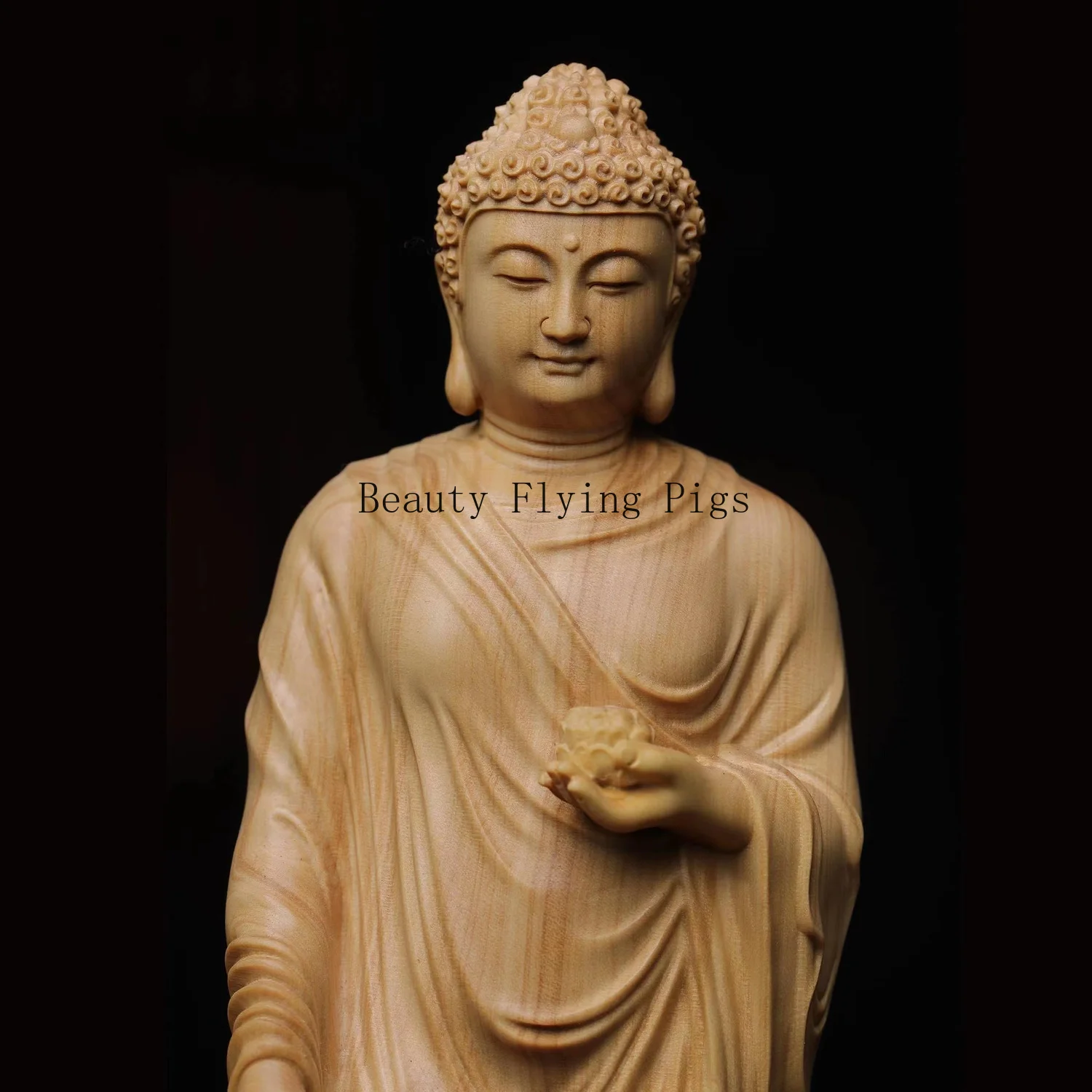Solid Wood Carving Amitabha Buddha Figurine Room Decor Statue Sculpture Art Crafts Ornament Buddhist Supply Home Decoration - Image 4
