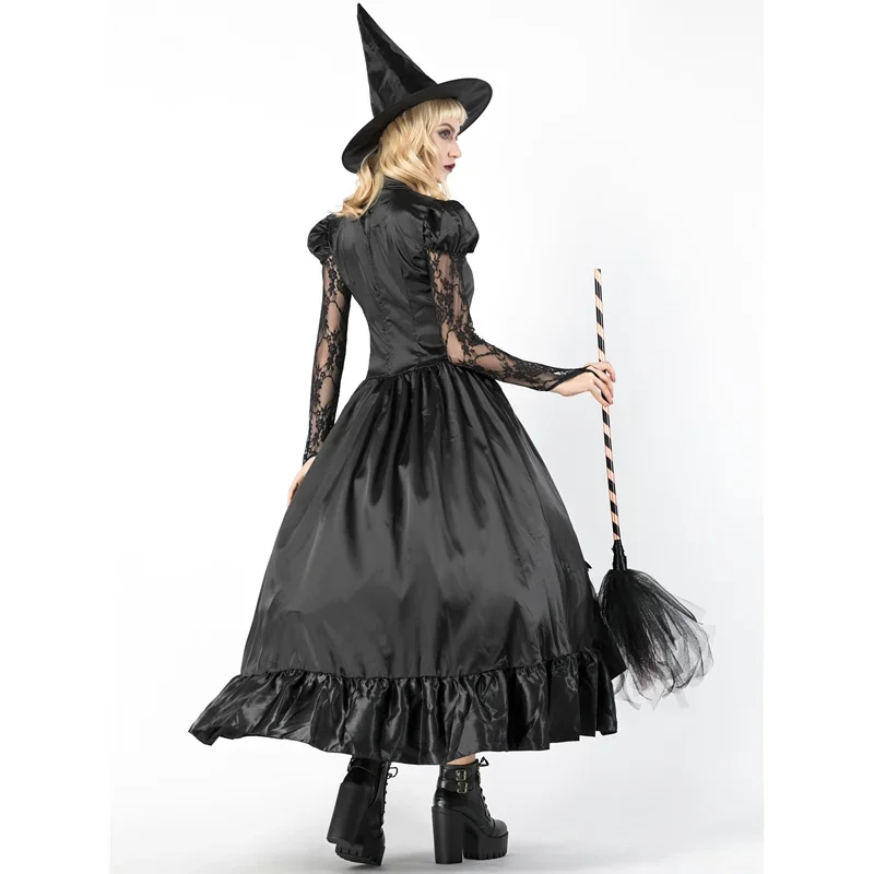 Costume da strega sexy per donne adulte Costume da momento magico Strega Abito in pizzo nero Abito Abito Copsay Abbigliamento per Halloween