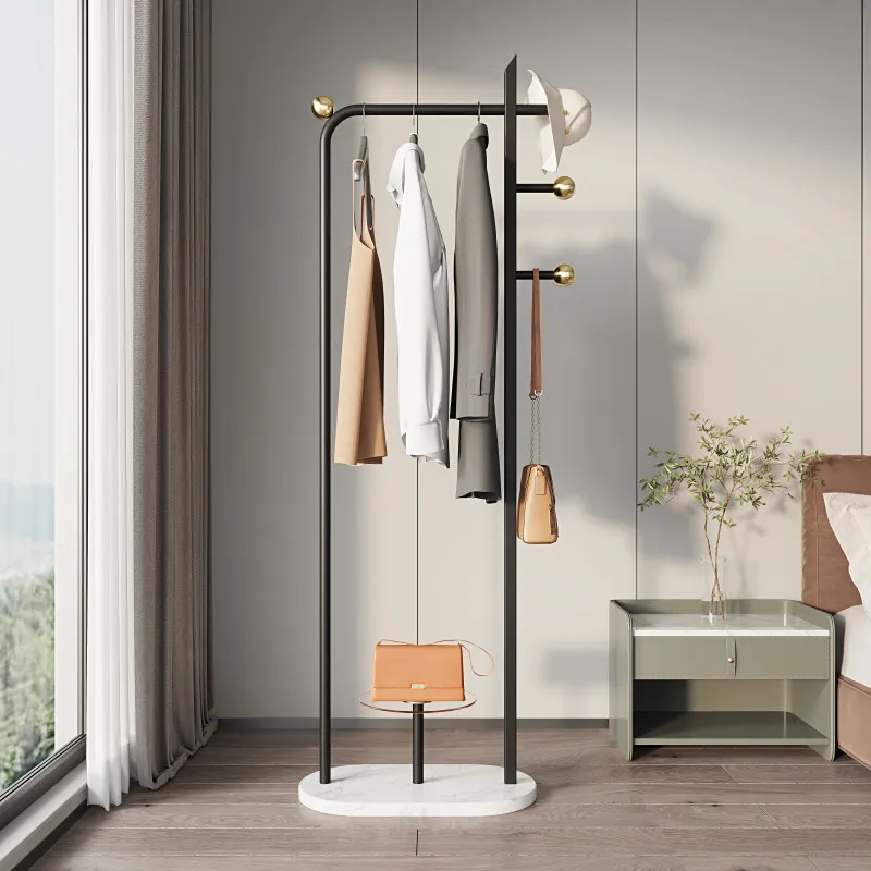 Black bedroom floor-to-ceiling clothes hanger room coat rack household luxury advanced bedside clothes bag.