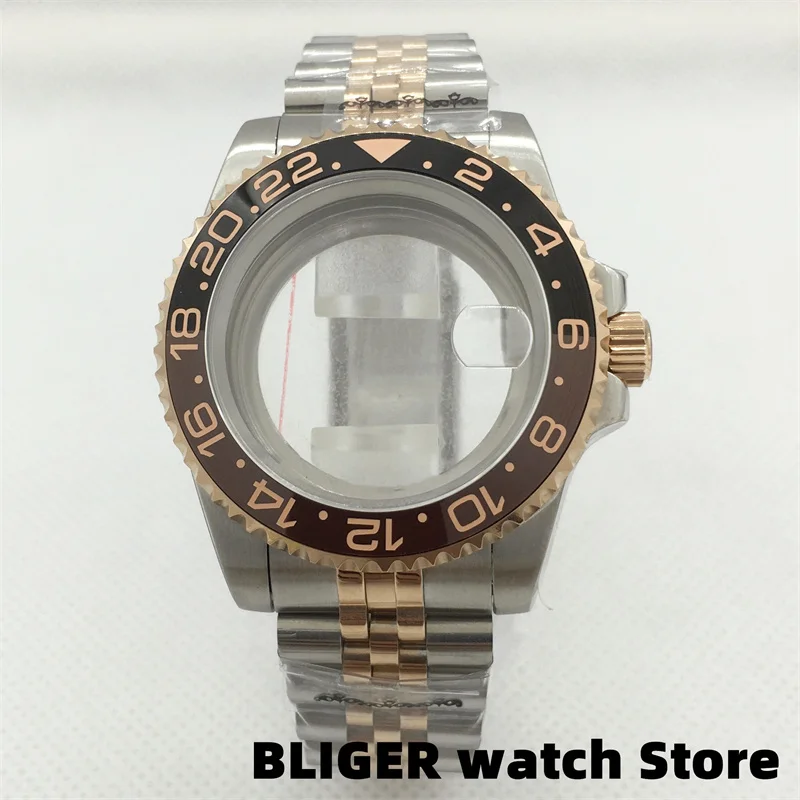 

BLIGER 40mm Sapphire Glass Silver Rose Gold Case Two colors Bracelet Fit NH34 NH35 NH36 ETA2824 2836 PT5000 DG Miyota Movemen