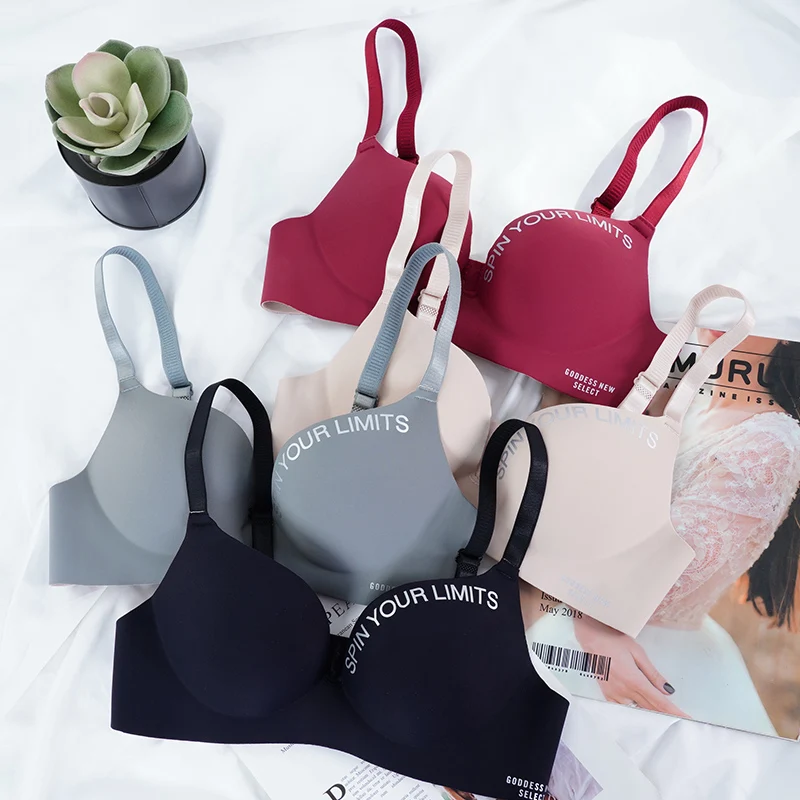 Women Sexy Seamless Letter Bra Push Up Bralette Underwear Wireless Female Lingerie Fashion Pattern Bras Three Quarters