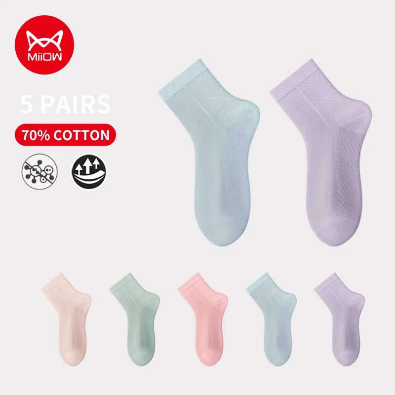 MiiOW 5 Pairs Cotton Mid Tube Socks Women's All-Season Candy Color Long Socks Soft Breathable Antibacterial Stockings for Woman