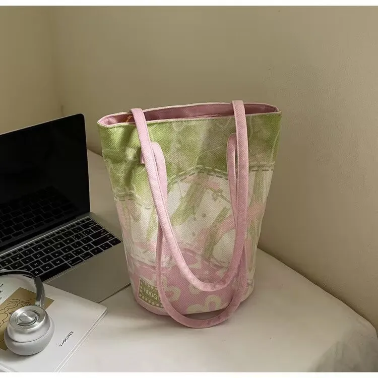 

Художественная холщовая большая сумка 2025 года, минималистичный кошелек-ведро, стильная пригородная сумка для студентов колледжа