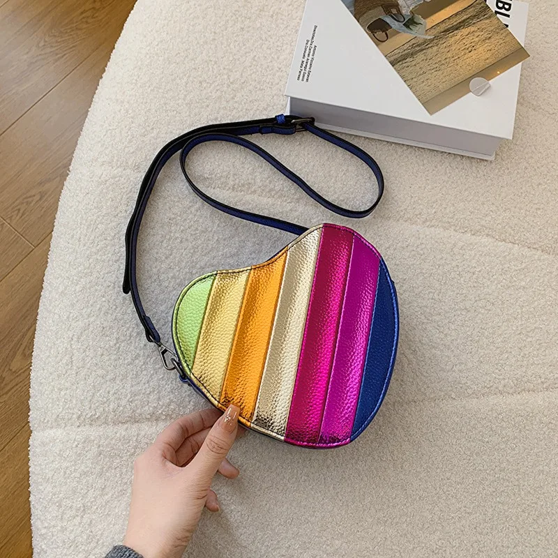 Shoulder Bag Mini heart-shaped box Women's Bag New Chain Crossbody Bag Creative Funny Rainbow Mixed Colors Personality All-match